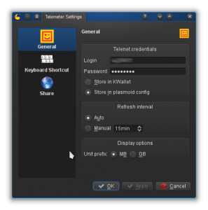 config dialog with MB / GB option